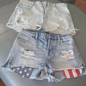 GAP Blue and Red Jean Shorts Distressed Design and Distressed DENIM